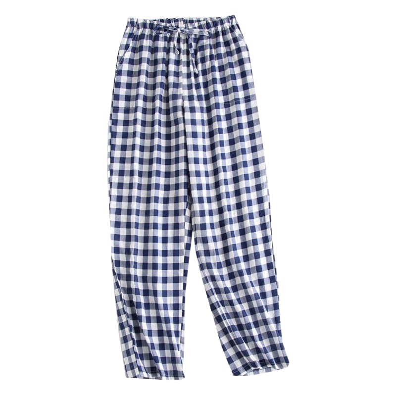 Spring and Summer New Couple's Pajama Pants Cotton Double-Layer Gauze Thin Summer Women's Long Pants Men's Simple Plaid Home Pants
