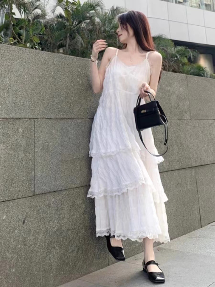 White French Style Sling dress Women's Clothing Summer New Holiday Style Loose Cake Long Dress Women's Clothing