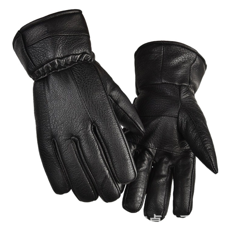 Winter men's leather warm gloves stitching sheepskin plus velvet padded riding electric car motorcycle manufacturers wholesale