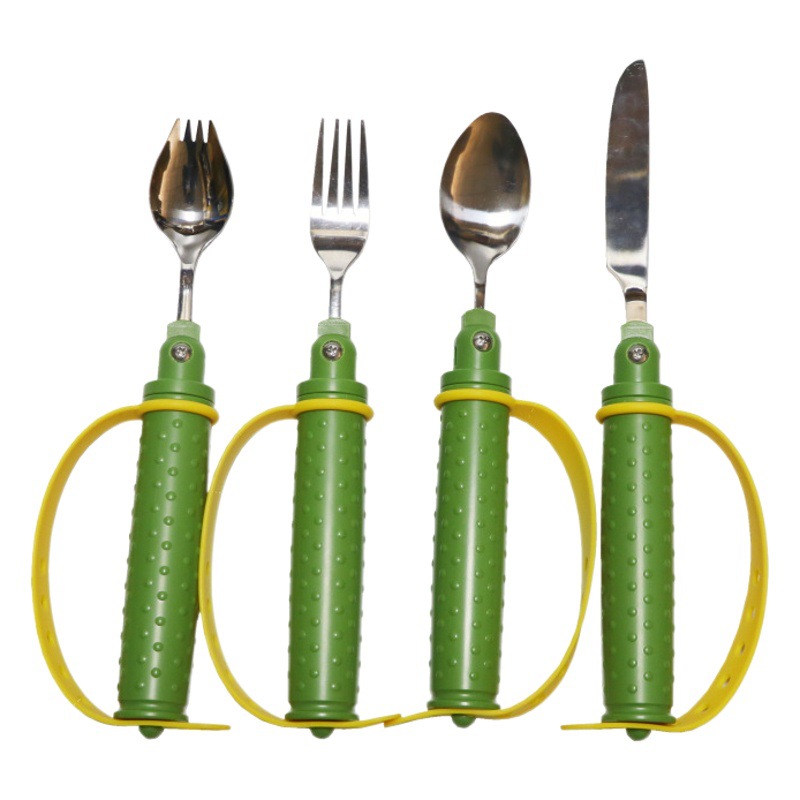 Yan Xiang Disabled Elderly Helping Fork Spoon Left and Right Bending Angle Stainless Steel Auxiliary Tableware Set