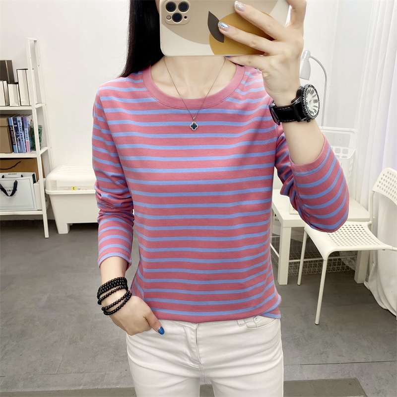 Picture of Striped T-shirt Women's Long Sleeve Top Early Autumn 2024 New plus size Loose Slimming Base Shirt Striped T-shirt