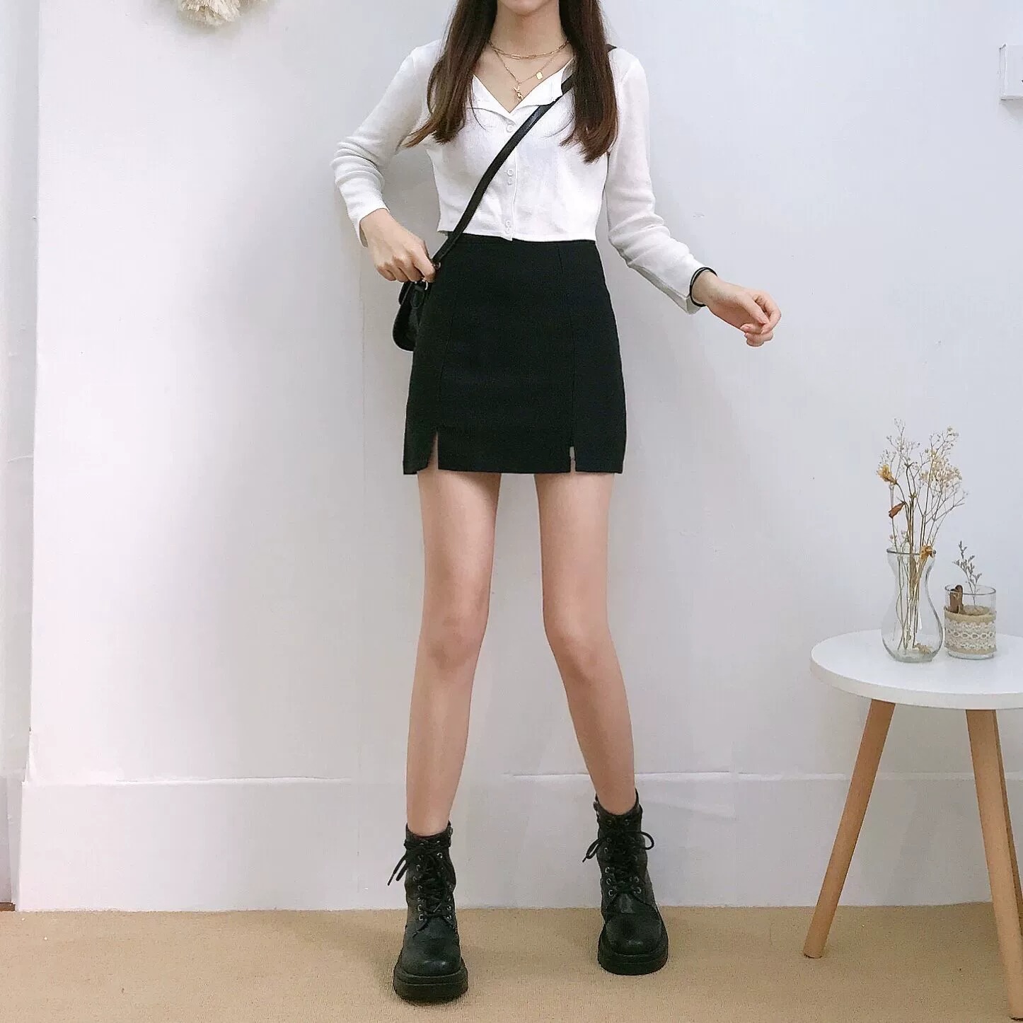 145 Small Short Skirt Women's 150cm High Waist Joker Split Skirt A Character Dress XXS Size Spring and Summer