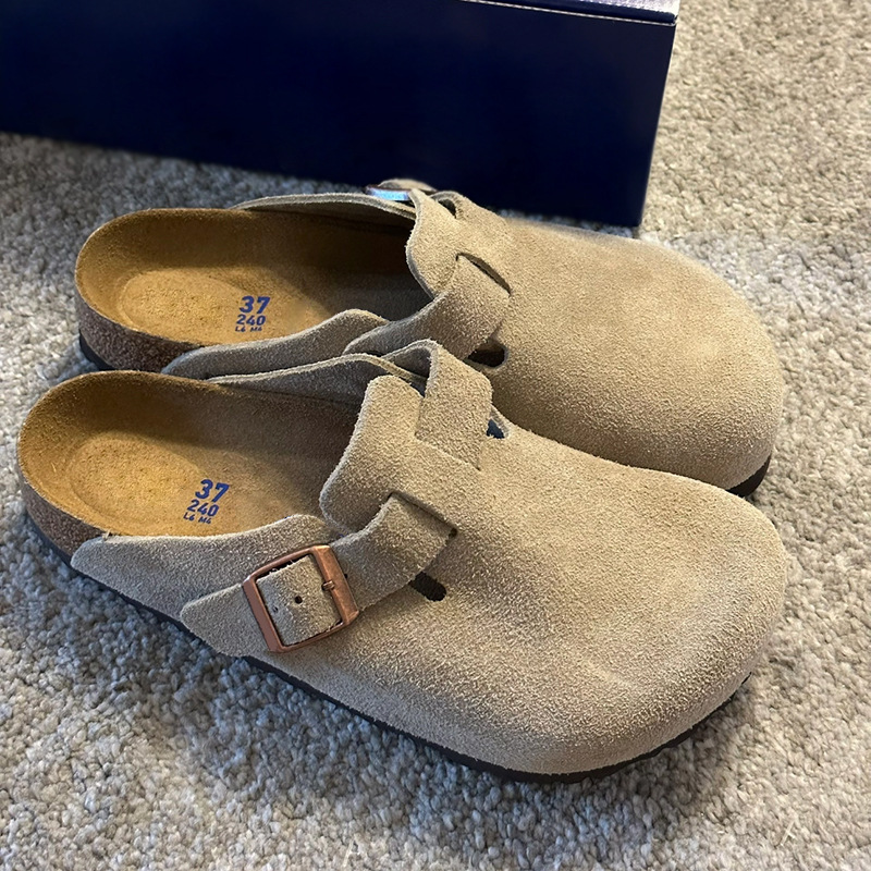 Birkenstock Shoes Genuine Leather Cork Sole Lazy Toe Half Drag Birkenstock Sandals Women's Outer Wear Casual Retro Birkenstock Slippers Women