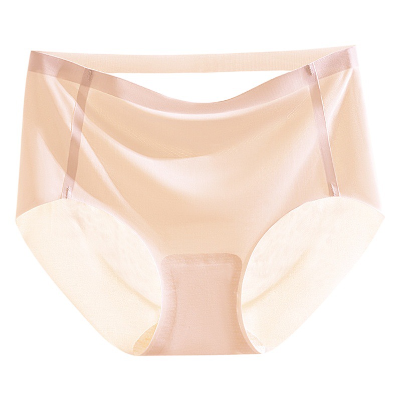 Traceless One-piece Ice Silk Panties Women's Simple Mid-waist Peach Hip Mulberry Silk Antimicrobial Crotch Thin Women's Briefs