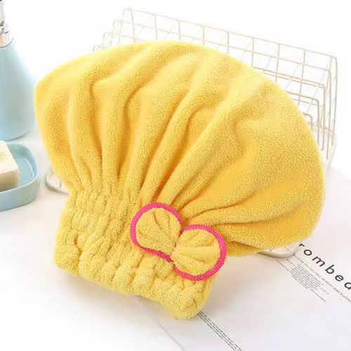 Picture of Coral Velvet Dry Hair Cap with Bow for Women, Thickeneded Shampoo Bag, Absorbent Princess Hat, Hair Factory Wholesale, Fast Water Absorption