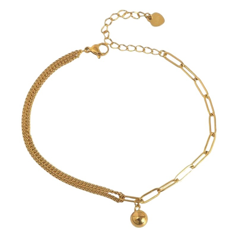 Wen Jian Advanced Sense Niche Golden Stitching Chain Gold Ball Titanium Steel Anklet Women's 18K Gold Plating Light Luxury Ins