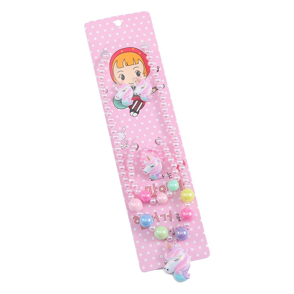 Cartoon Creative Plastic Necklace Ring Ear Clip Bracelet Small Jewelry Set Princess Girl Five-piece Jewelry Earrings