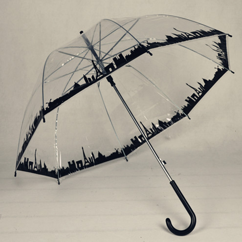 Picture of Korean Style Building Arched Apollo Princess Transparent Umbrella Umbrella Semi-automatic Creative Curved Hook Straight Long Handle Umbrella