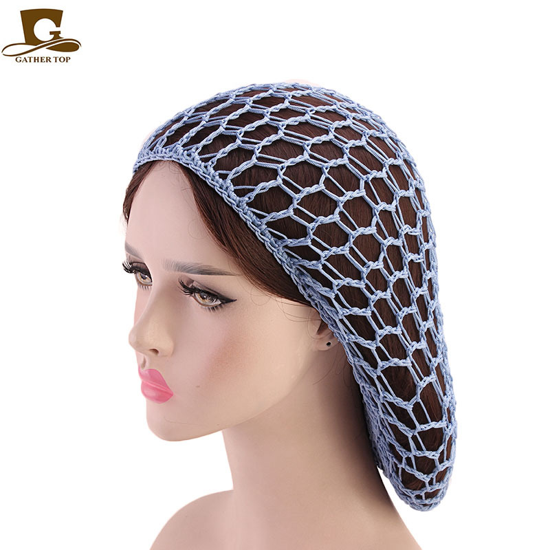 Picture of Women's Handmade Crocheted Braided Net, Mesh Pocket, Mesh Plate Hair Hat, Nightcap, Retro Bow, Retro Style