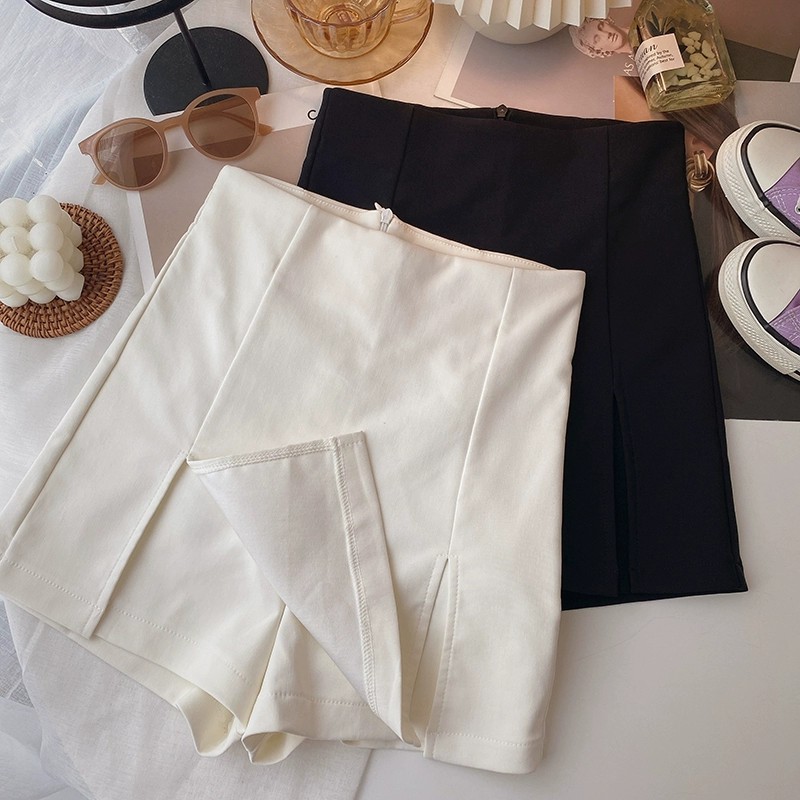 Solid color slim fit skirt pants for women 2024 Summer new Korean style slimming versatile high waist anti-exposure wide leg hot pants