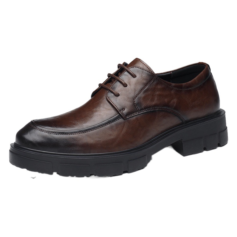 Inner Height 10CM Leather Shoes Men's Hand-Scratch Pattern Business Coat Shoes Low-top Lace-up Thick-soled British Breathable Bridegroom Wedding Shoes