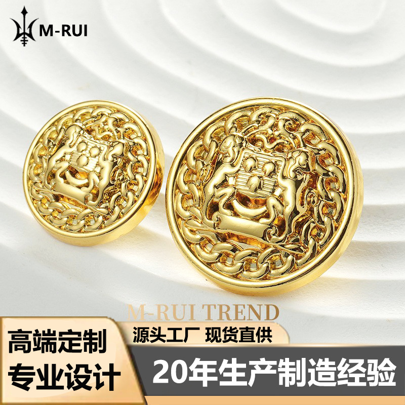 Chanel Style Button Round Metal Double Lion Women's Coat Coat All-match Hand-stitched Button Sweater Gold Wholesale
