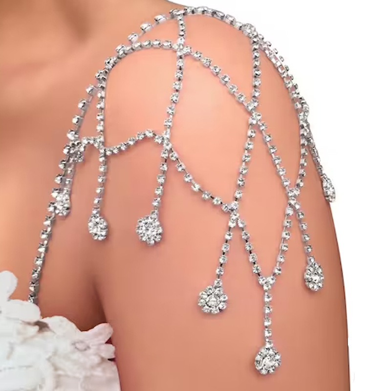 European and American fashion new rhinestone mesh shoulder chain one piece bridal wedding jewelry accessories shoulder chain foreign trade