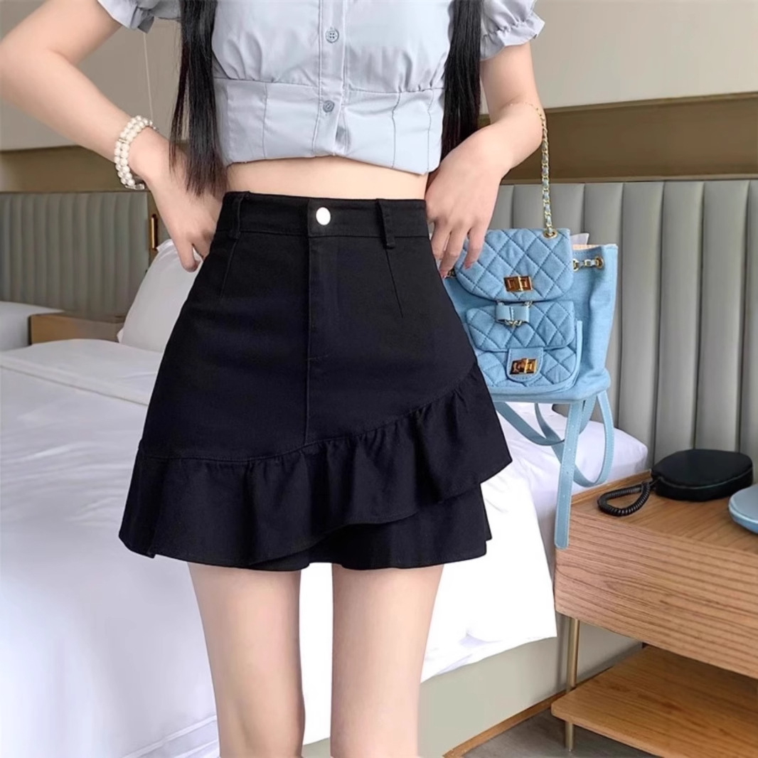 Sweet and Spicy Ruffled Skirt New Style Women's High Waist Elegant Korean Style Irregular Autumn Slim A- line Skirt