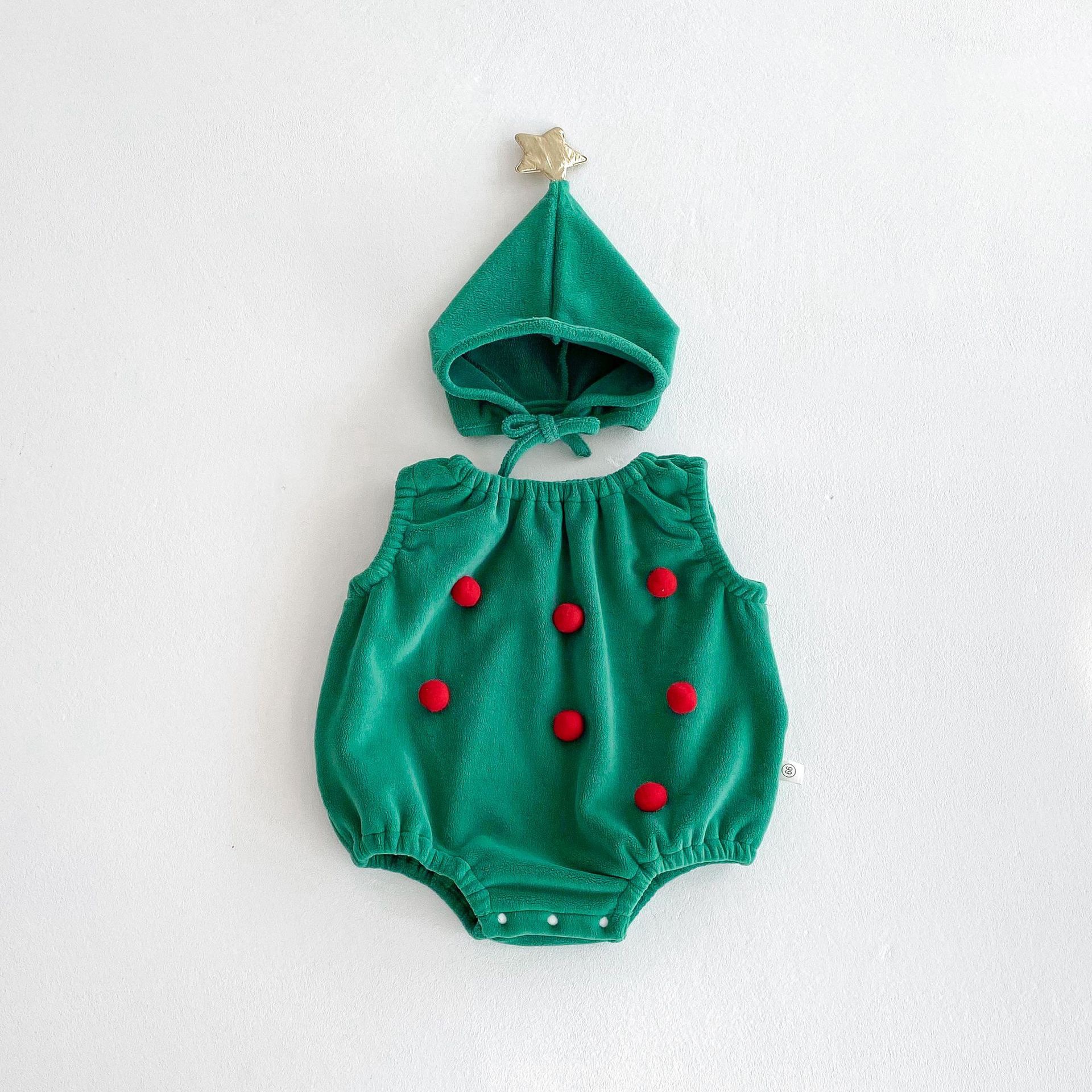 Picture of Korean-Style Baby Christmas Outfit for Autumn and Winter, Infant and Toddler One-Piece Fleece-Lined Thickened Romper for Warmth