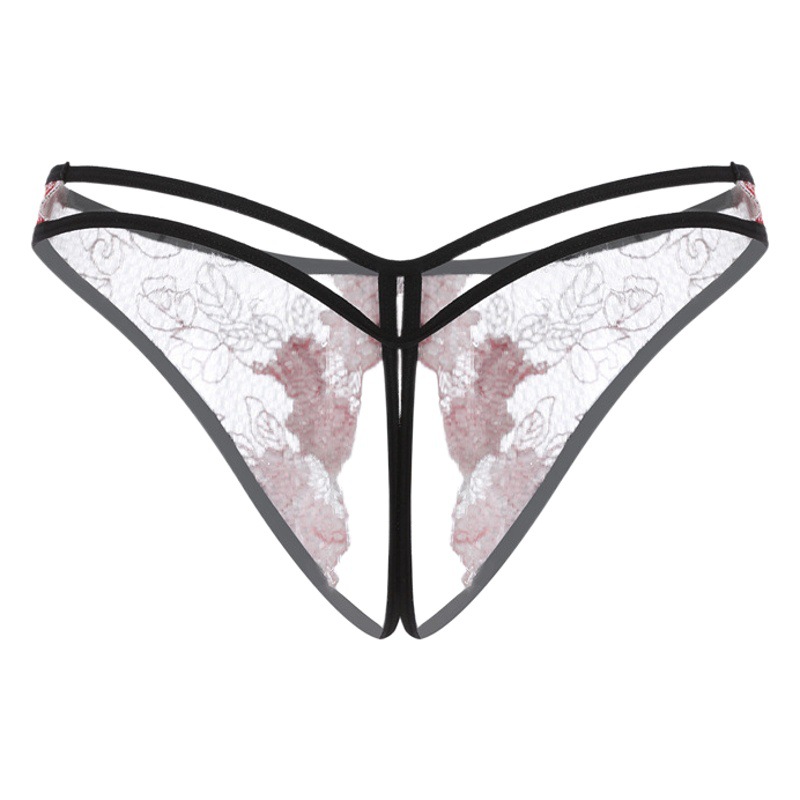 New sexy underwear embroidered diamond pendant crotch-free transparent underwear ladies briefs cross-border supply