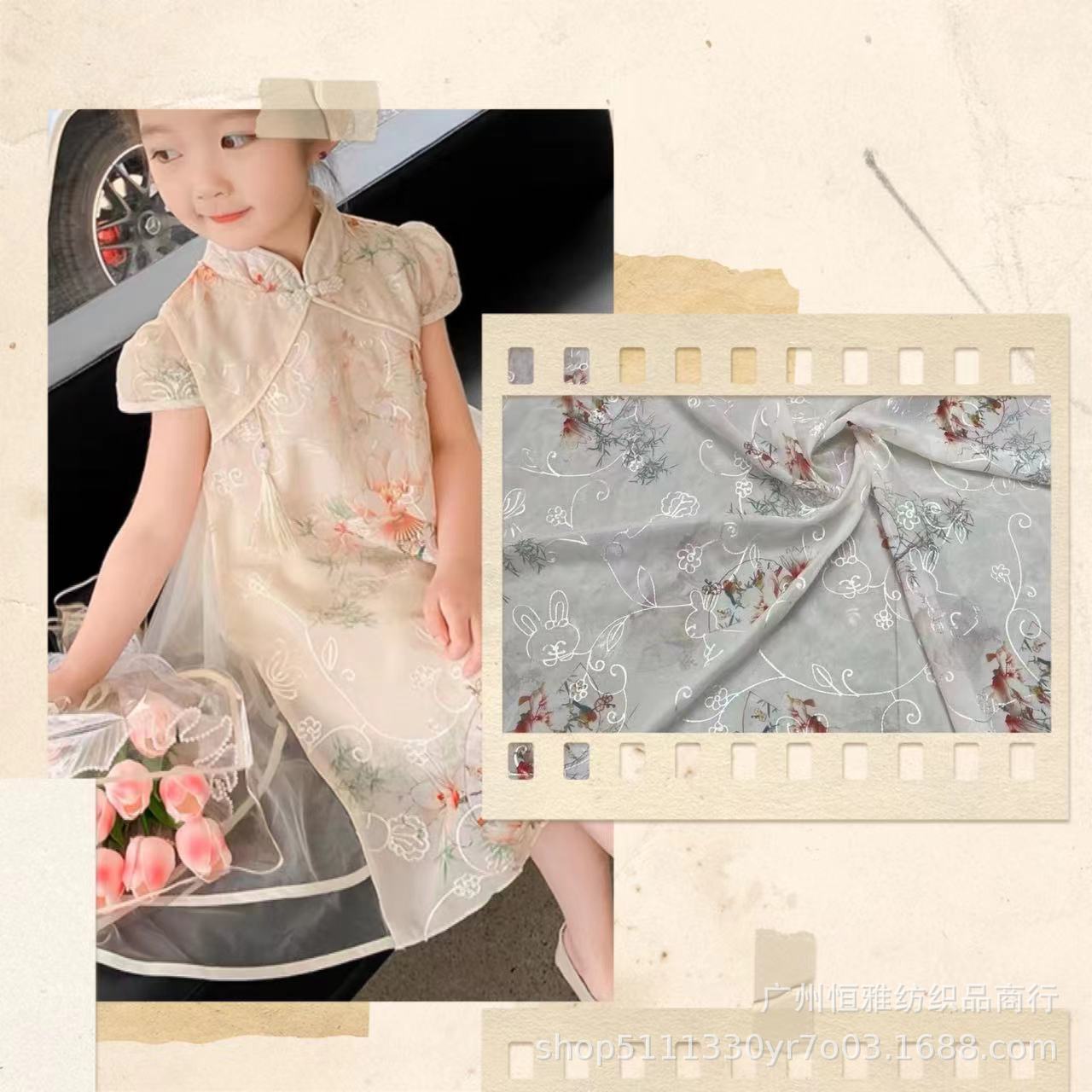 Picture of New Spring and Summer Hanfu Chiffon Printing Embroidered Multicolor Chiffon Computer Embroidered Lace Embroidered Children's Dress Fabric
