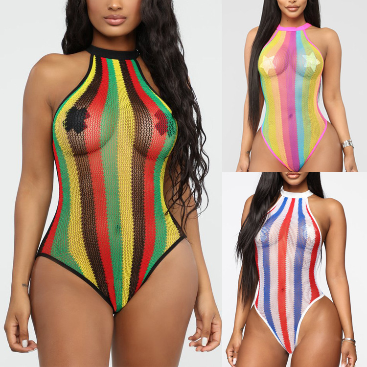 Ebay Amazon best selling cross-border color matching neck sexy mesh bikini sexy one-piece swimsuit SU1729
