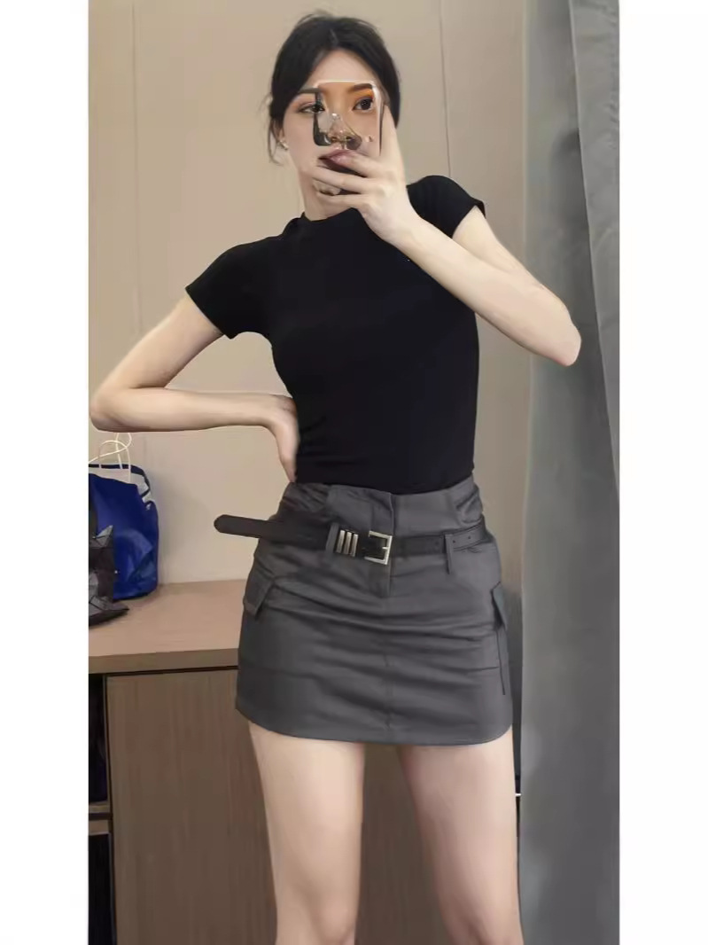 American Style Workwear Skirt High Waist 2024 Autumn New Style Spice Girl Slim-fit Slim-fit Gray Suit Skirt