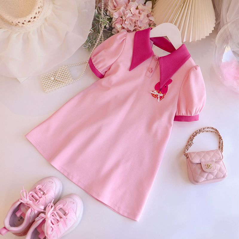 Picture of Girls' Fashionable Dresses 2024 Summer New Children's Cute Short-Sleeved Skirts Girls Bow Princess Dresses Trendy