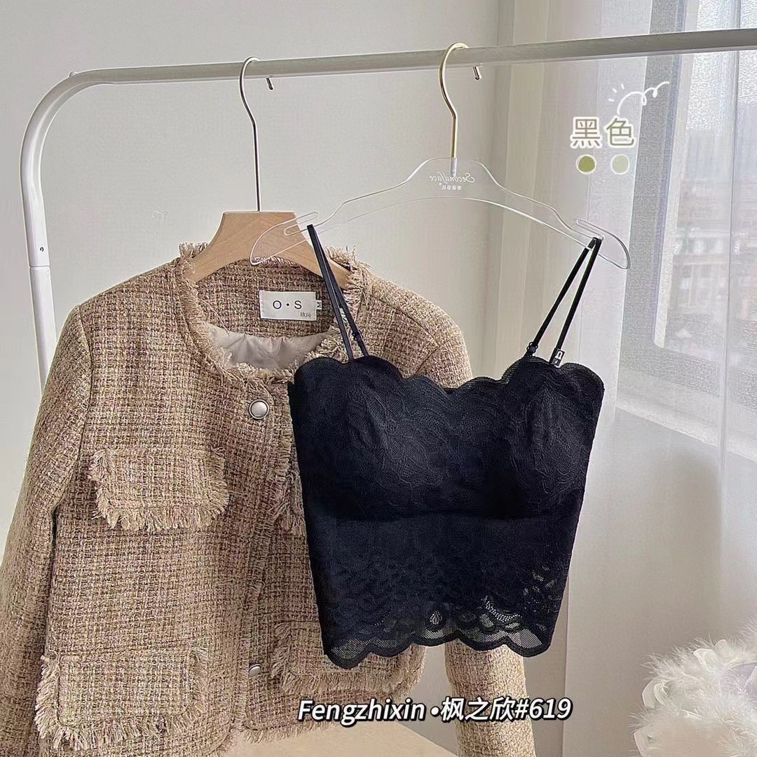 Picture of Spring and Summer New Sexy Lace Thin Shoulder Strap Camisole Women's Fixed Cup Wave Edge Slimming All-match Base Vest