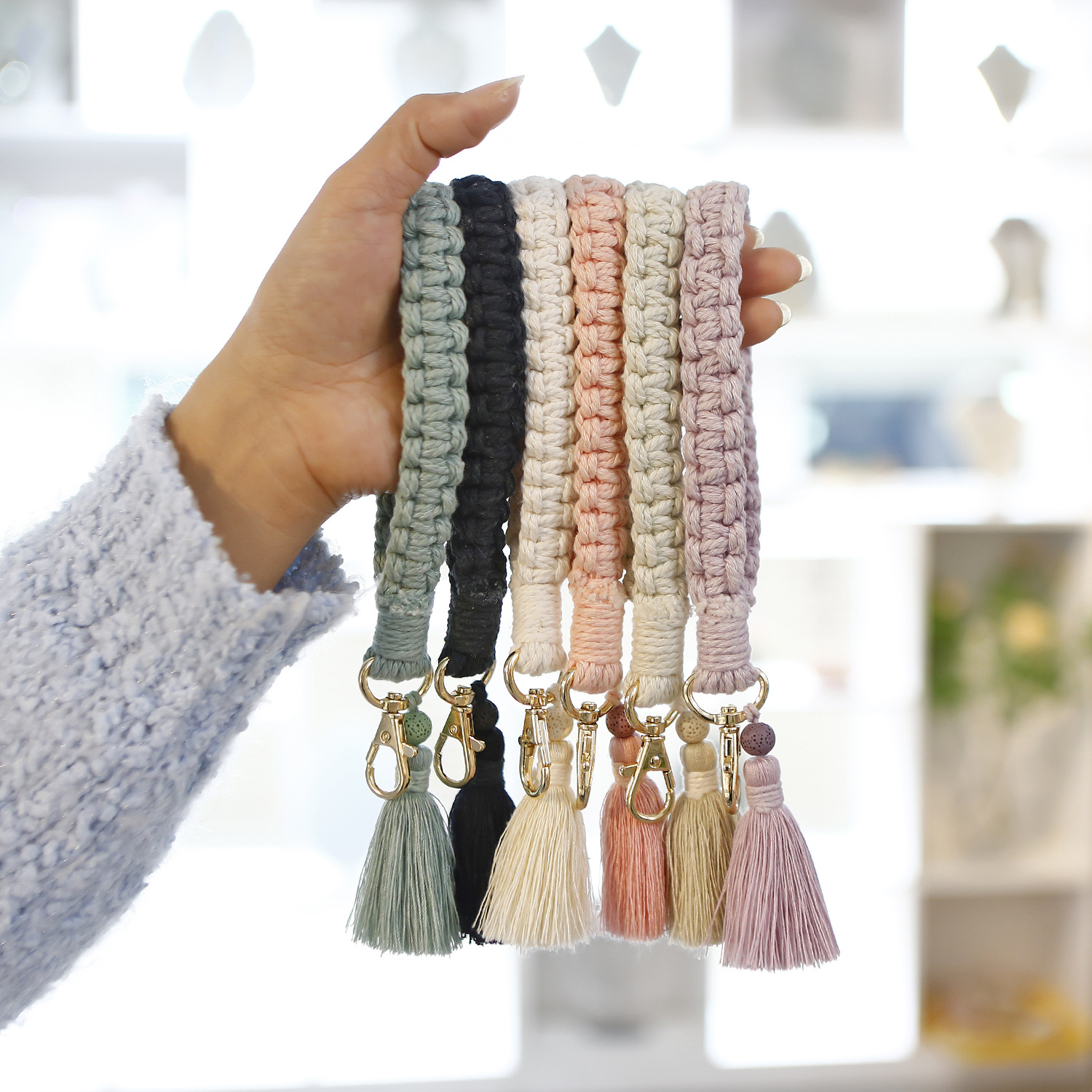 Bohemian Tassel Wrist Band Keychain in stock INS Artistic Pastoral Hand-woven Key Accessories