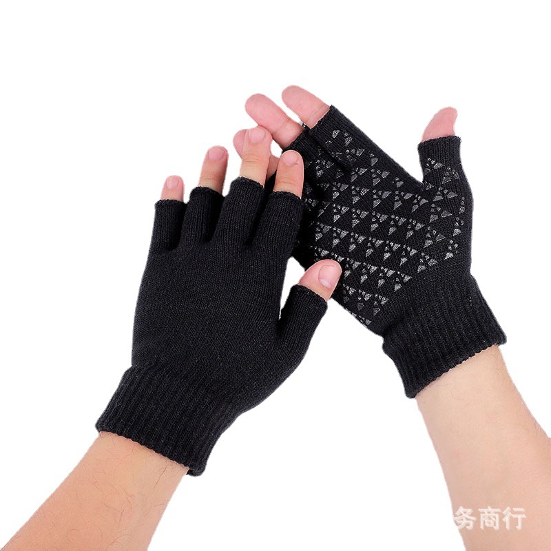 Knitted Anti-Slip Half-Finger Gloves for Men, Winter Warm Wool Fingerless Gloves for Couples and Students, Suitable for Writing, Anti-Slip and Warm