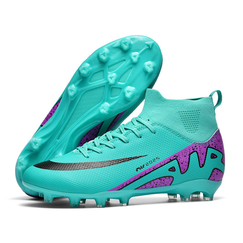 Cross-Border High-Top Football Shoes with Broken Nails, Long Nails, Artificial Lawn Nails, Leather Foot Training Shoes for Men, Women, Children, Teenagers and Students