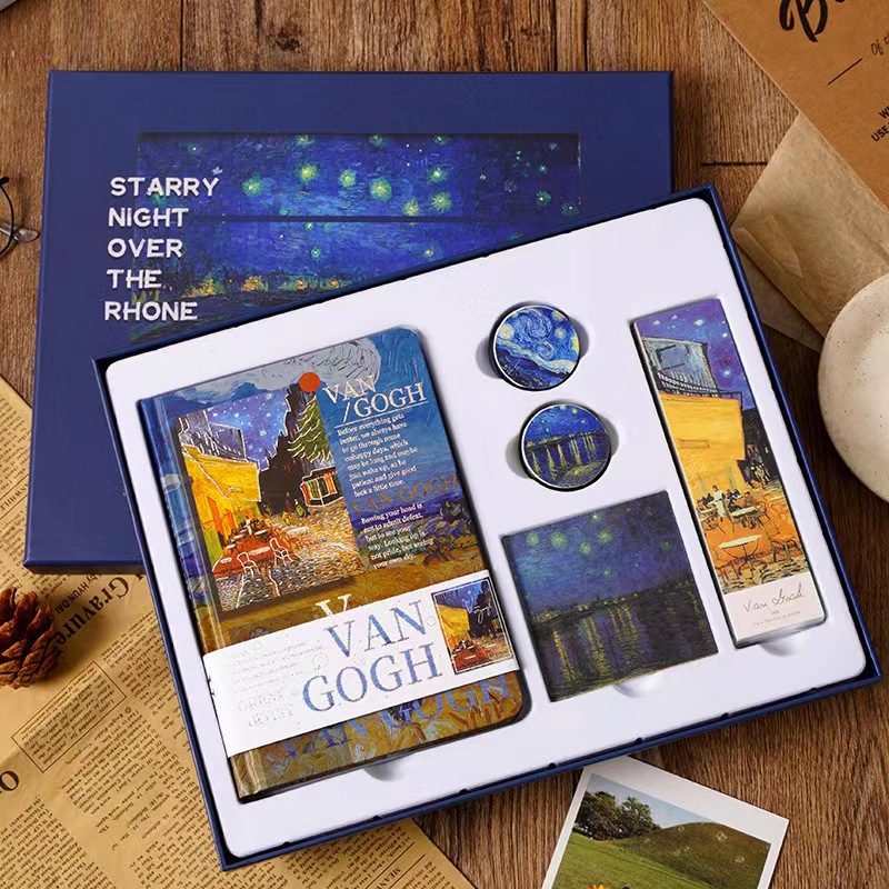 Picture of Starry Sky Ledger Set Creative Tape Sticker Gift Van Gogh Oil Painting Bookmark Set Gift Box Ledger Notebook