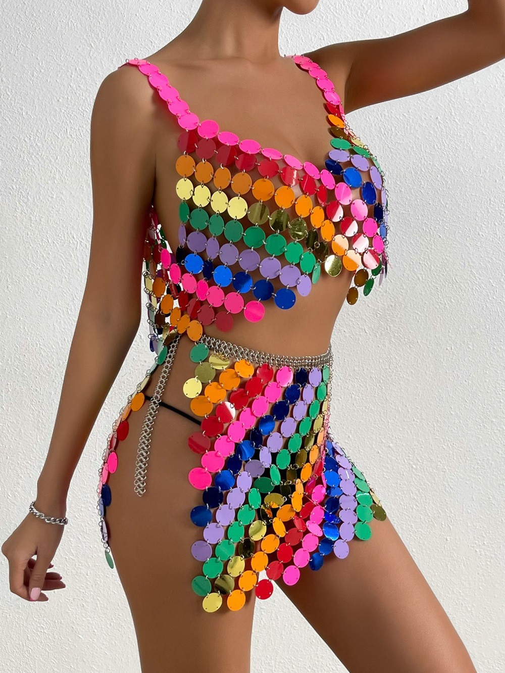 AliExpress 2022 Amazon sequined bikini color shoulder strap suit acrylic vest INS