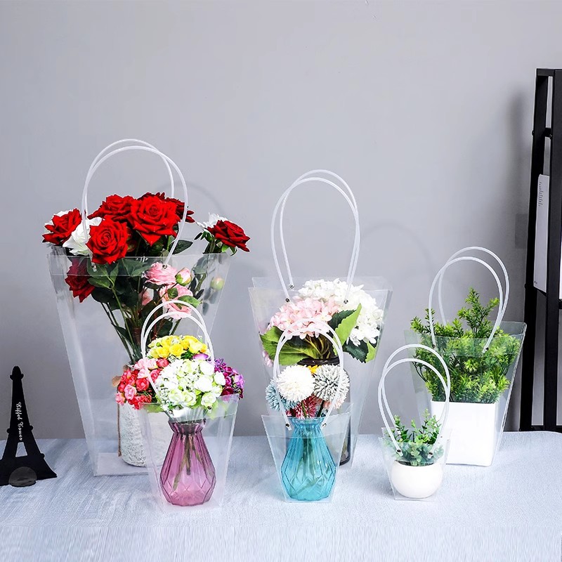 Transparent Handbag Flower Packaging Gift Box Waterproof Flower bouquet Fleshy Plant Potted T-shaped Square PP Gift Bag