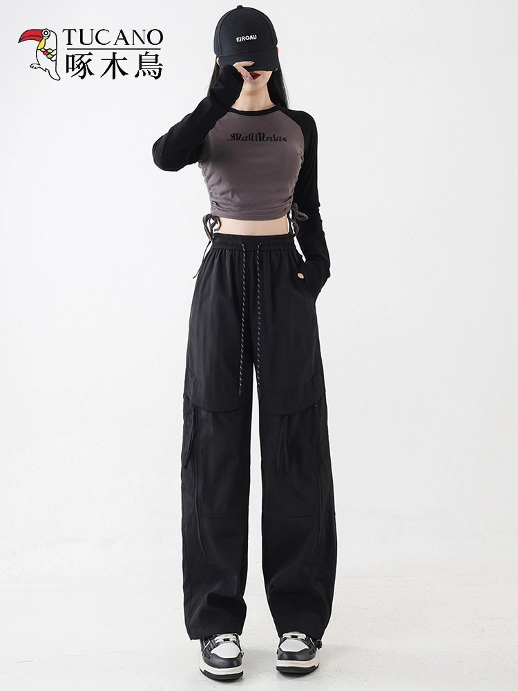 Woodpecker Slacks Women's 2025 New Summer Loose Straight Cargo Pants Outdoor Hiking and Mountaineering Sweatpants