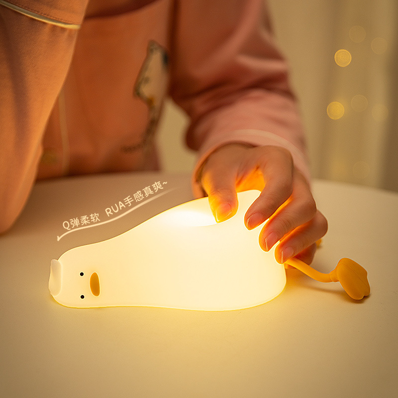 Picture of Cross-border Creative Lying Flat Duck Silicone Lamp Children's Nursing Bedside Accompanying Sleep Pat Charging Holiday Gift Night Light