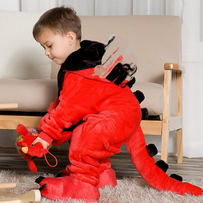 Picture of Cross-Border Flannel Adult and Children Dinosaur One-Piece Pajamas Animal Dinosaur One-Piece Pajamas Parent-Child Home Performance Clothes