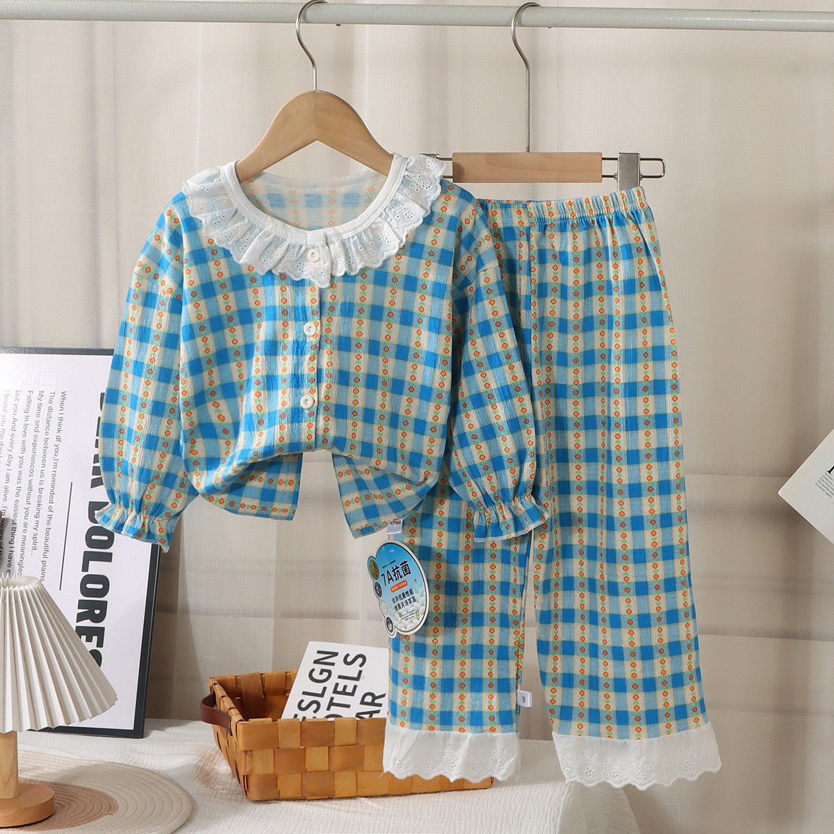 Picture of Children's Stretch Cotton Yarn suit Lace Baby Spring Cardigan Home Clothes Korean Style Cute Air-conditioning Clothes Pajamas