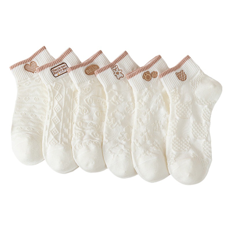 Love socks for children spring and summer thin three-dimensional relief mesh socks milk white pure cotton low-side short tube women's socks ins