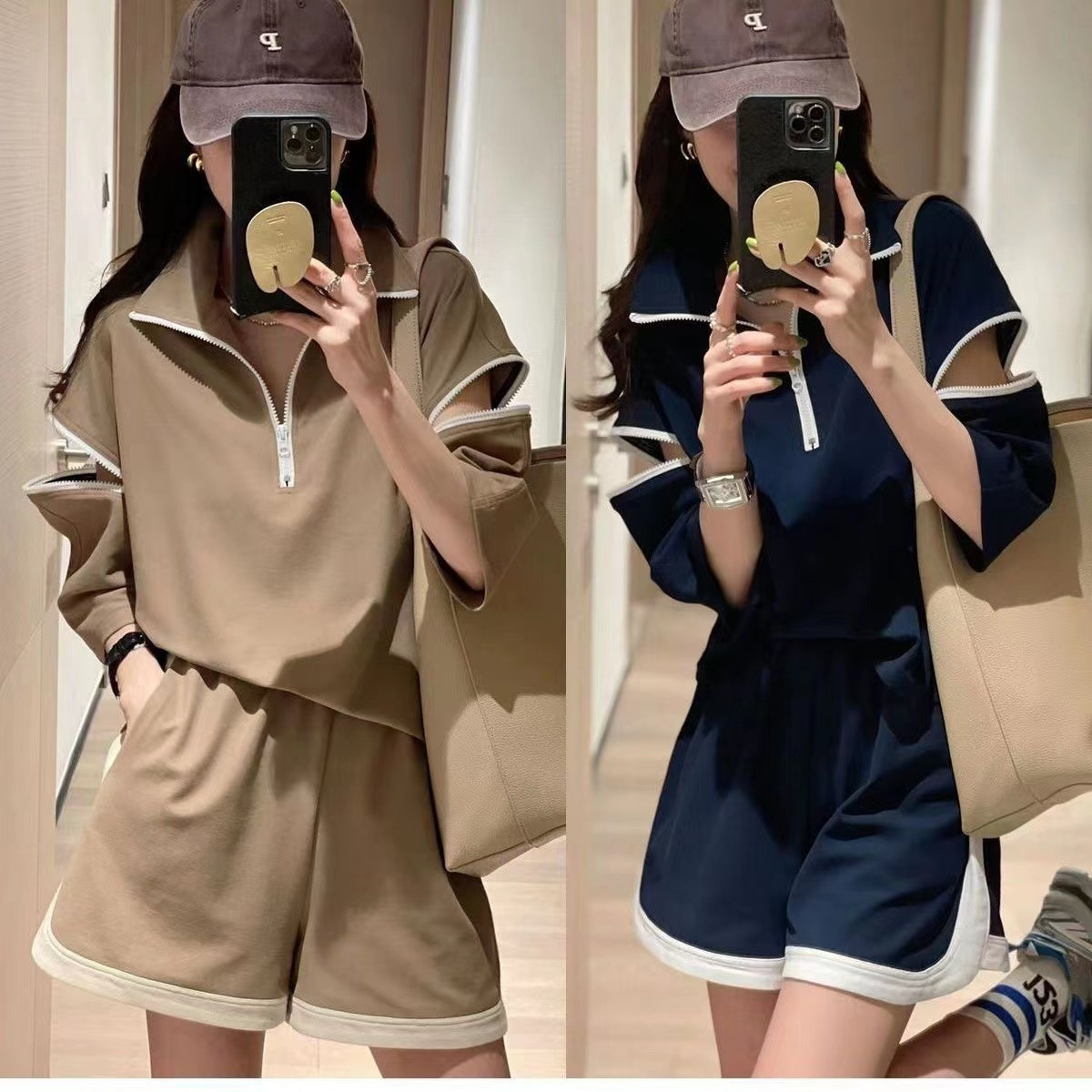 Fashion Casual Sports Suit Women's European Station Spring 2023 New European Wide Leg Shorts Design Two-piece Set