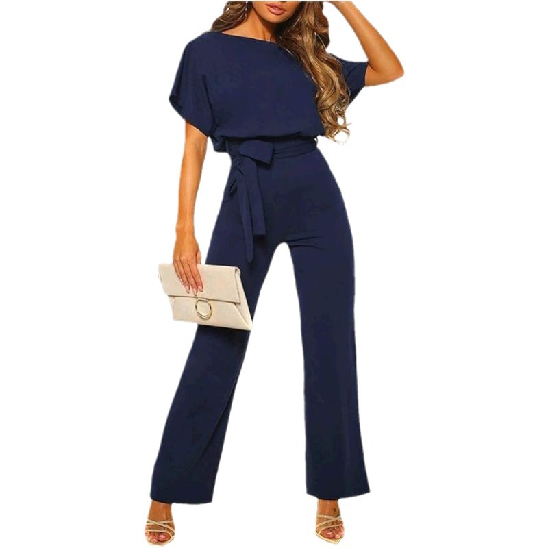 Picture of 2024 Europe and the United States cross-border e-commerce factory supply casual loose short sleeve strap wide leg jumpsuit