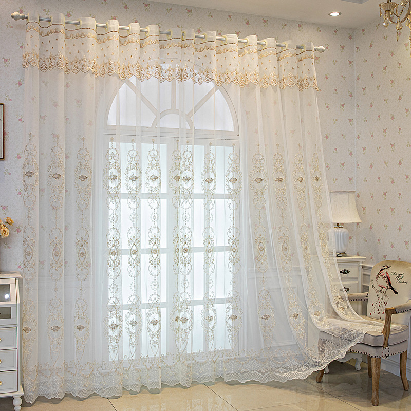 Nordic Modern High-end Luxury Atmospheric European Style Embroidered Gauze Curtain Living Room Curtain Light Luxury Hollow Three-dimensional Embroidered Window Screen