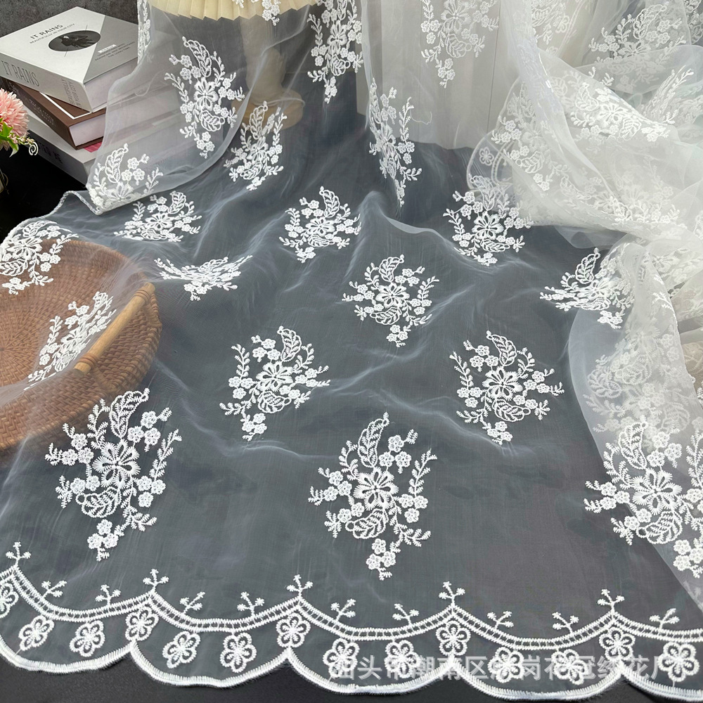 Wholesale lace fabric organza embroidery fabric summer dress fabric water soluble mesh embroidery cloth in stock