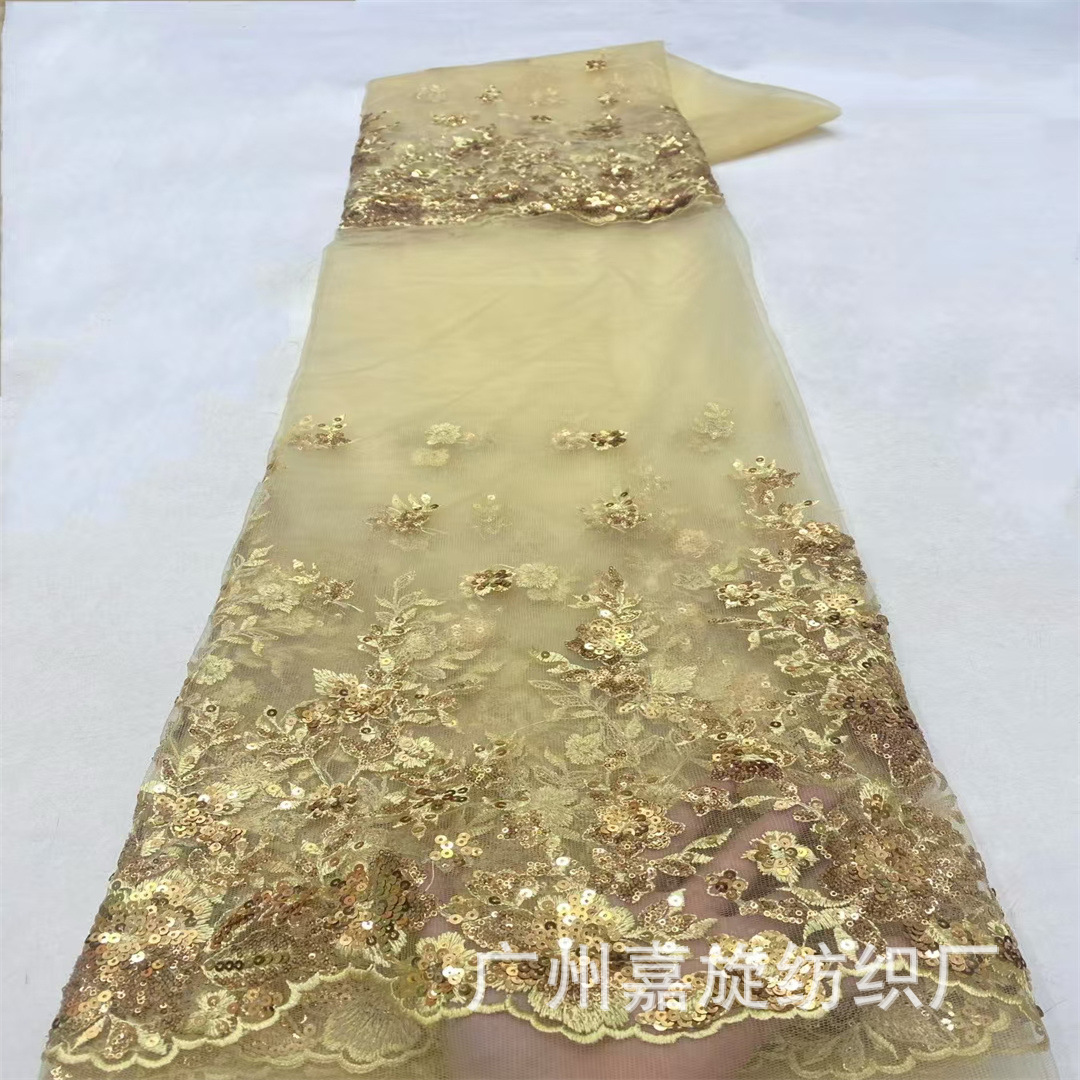 Golden Sequins Embroidered Lace Fabric Ethnic Costume Hanfu Cheongsam dress Dress Embroidered Cloth Sequin