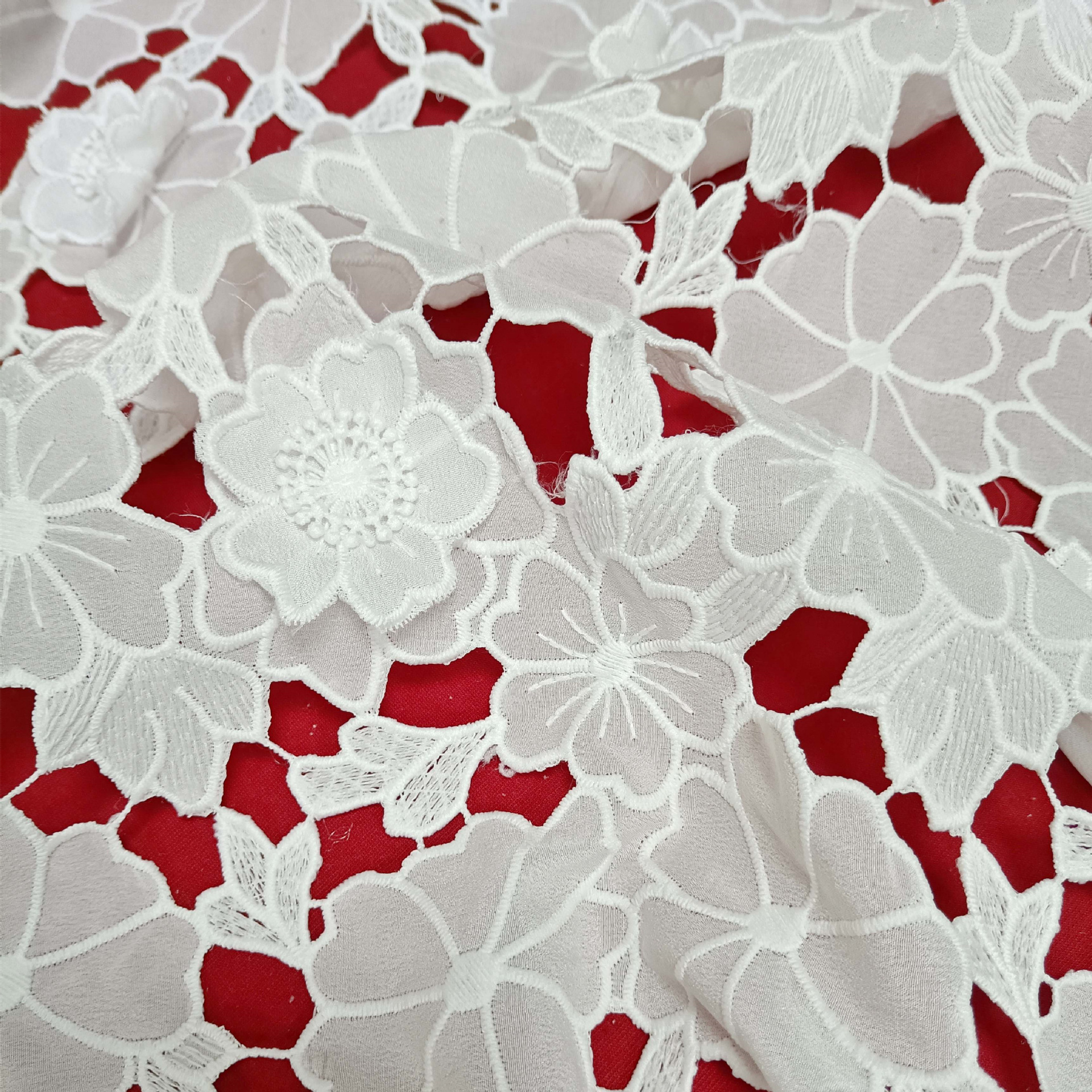 Water soluble milk silk embroidery fabric chiffon hollow laser embroidery 3D three-dimensional exquisite lotus leaf dress women's clothing fabric