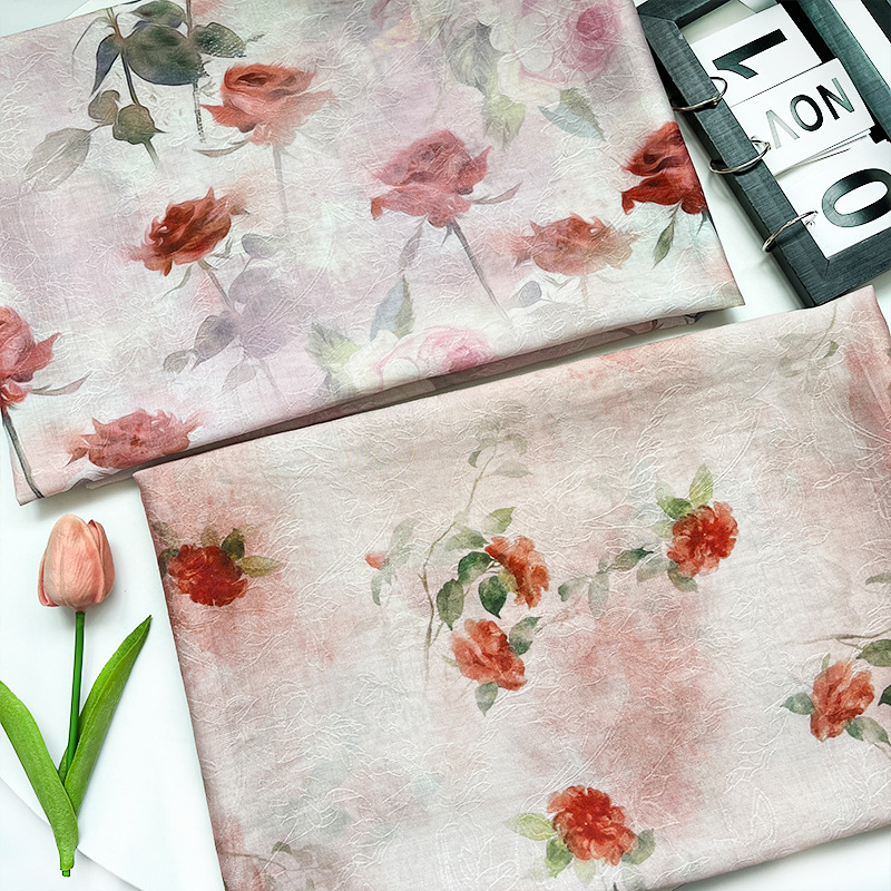 Romantic Rose New Chinese Style Tencel Jacquard Fabric Hanfu Cheongsam Dress Fabric 1.5m Width