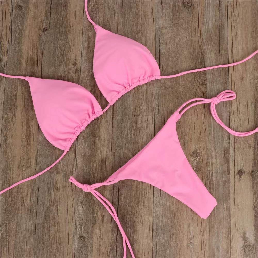 Picture of New European and American Bikini Swimwear Solid Color Foreign Trade Three-Point Sexy Swimsuit Women's Split Adjustable Lace-Up