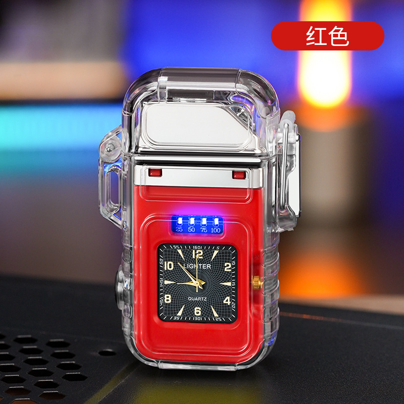 Picture of New waterproof lighter with dial transparent shell double arc charging cigarette lighter with COB strong light lighting wholesale