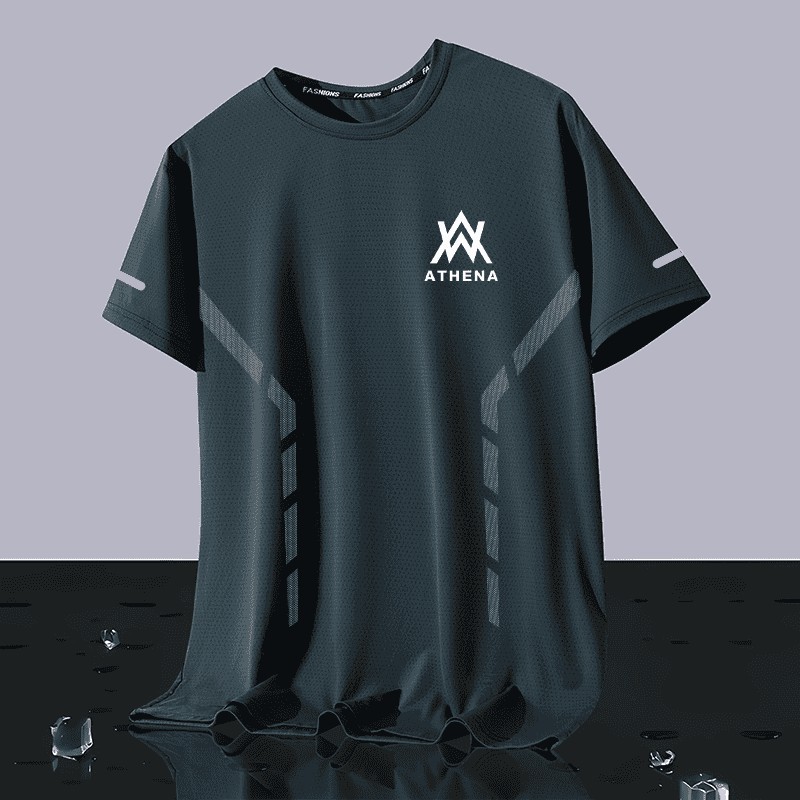 T-shirt Running Training plus size Ice Silk Short-sleeved Summer Loose Thin Mesh Fitness Men's Quick-drying Clothes Breathable Gradient
