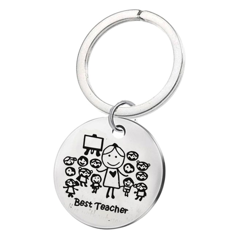 Best Teacher Teacher Thanksgiving Gift European and American Stainless Steel Round Plate Pendant Keychain K120