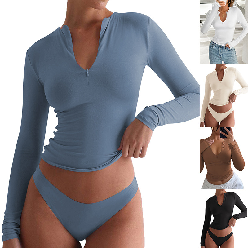 European and American Women's 2024 New TK Amazon Premium Y2K Slim Fit Fashion Pure Desire Half Zip Top T-Shirt