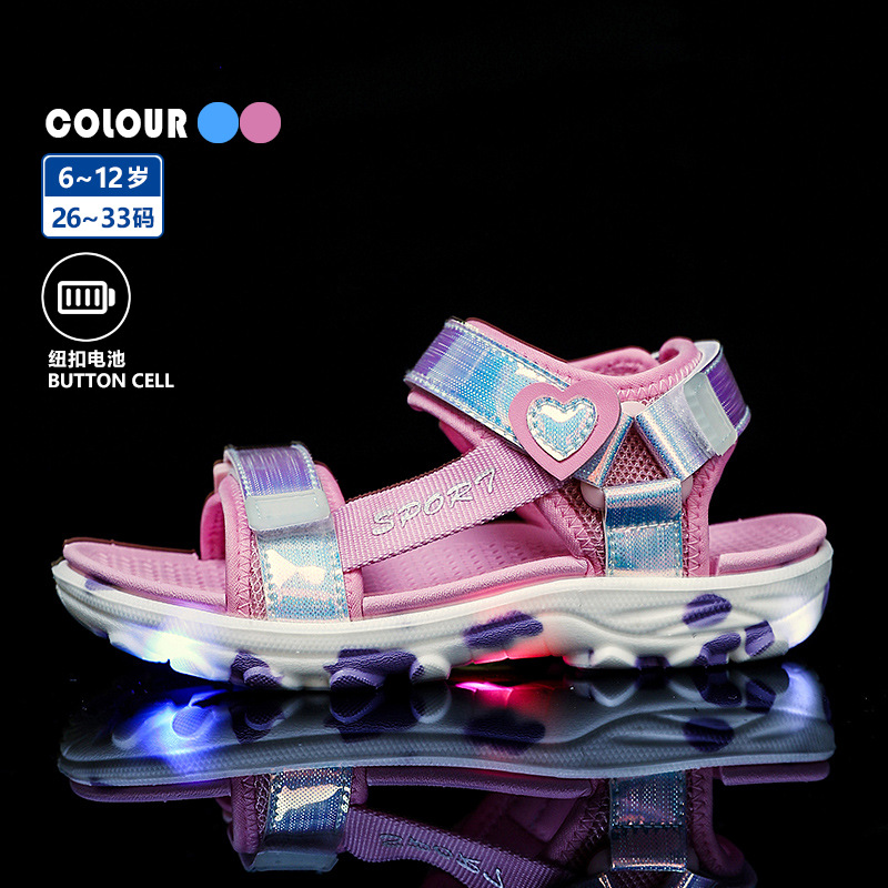 New Girls' Sandals with Light Princess Shoes Soft Sole Comfortable Outer Wear Cute Baby Shoes Children's Daily Casual Shoes