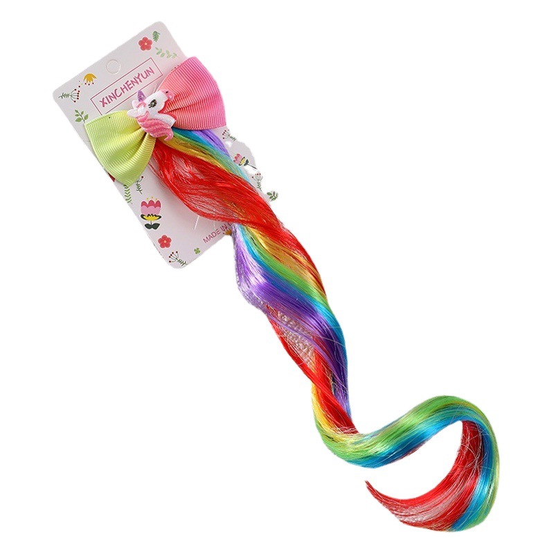 Cross Border Unicorn Rainbow Wig Glitter Gradient Hairpin Haircord Hairband Children's Wig Bow Wig Hairpin